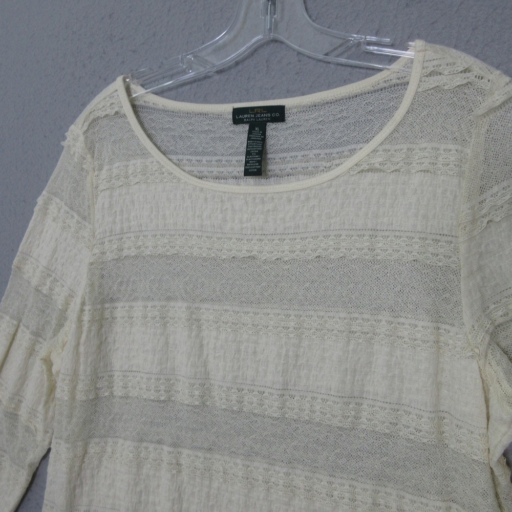 Lauren Ralph Lauren Top XL Lace Sheer Ruffle Romantic Cottage Core Boho Coquette